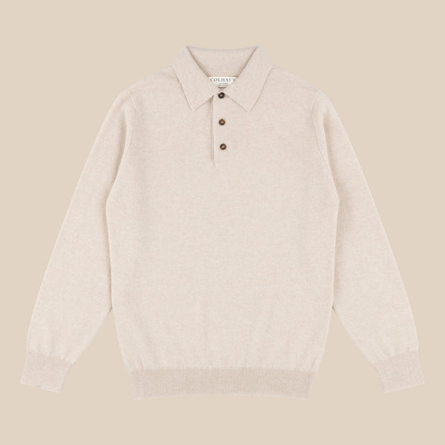 Cashmere polo shirt in oatmeal