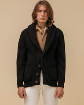 Superfine Lambswool Shawl Collar Cardigan In Dark Brown