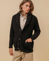 Superfine Lambswool Shawl Collar Cardigan In Dark Brown