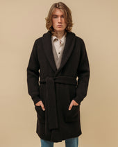 Superfine lambswool shawl coat in dark brown