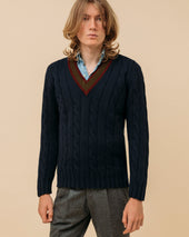 Superfine Lambswool Cricket Sweater In Burgundy And Olive