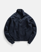 COLLAN ZIP COLLARED SWEATSHIRT - NAVY 19oz. ALL COTTON LOOPBACK TERRY FLEECE