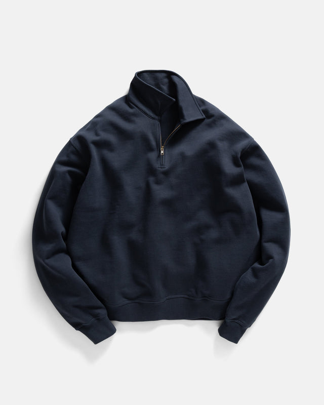 COLLAN ZIP COLLARED SWEATSHIRT - NAVY 19oz. ALL COTTON LOOPBACK TERRY FLEECE