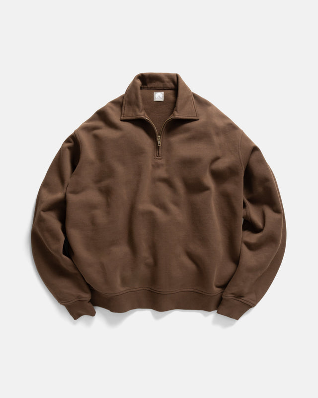 COLLAN ZIP COLLAR SWEATSHIRT - FONDENTE BROWN 19oz. ALL COTTON LOOPBACK TERRY FLEECE