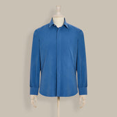 Silk Collared Shirt With Fly Front in Blue
