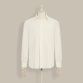 Silk Collared Shirt With Fly Front in Light Cream