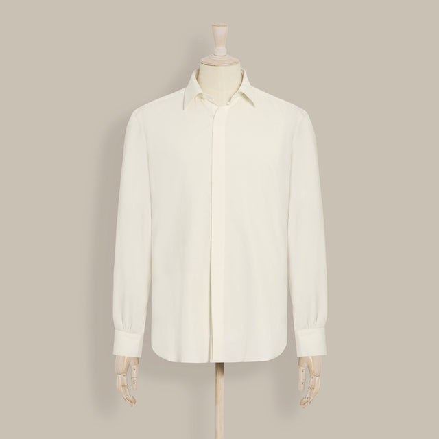 Silk Collared Shirt With Fly Front in Light Cream