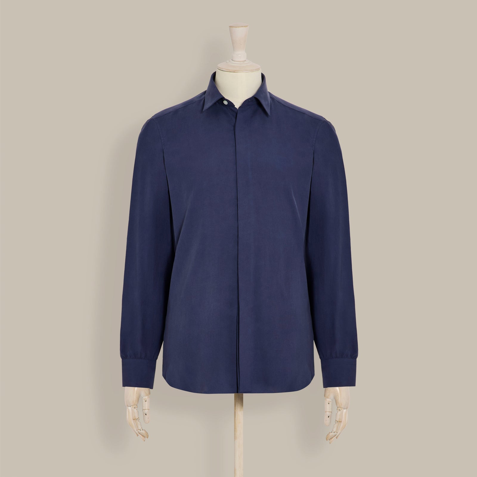 Silk Collared Shirt With Fly Front In