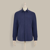 Silk Collared Shirt With Fly Front in Navy