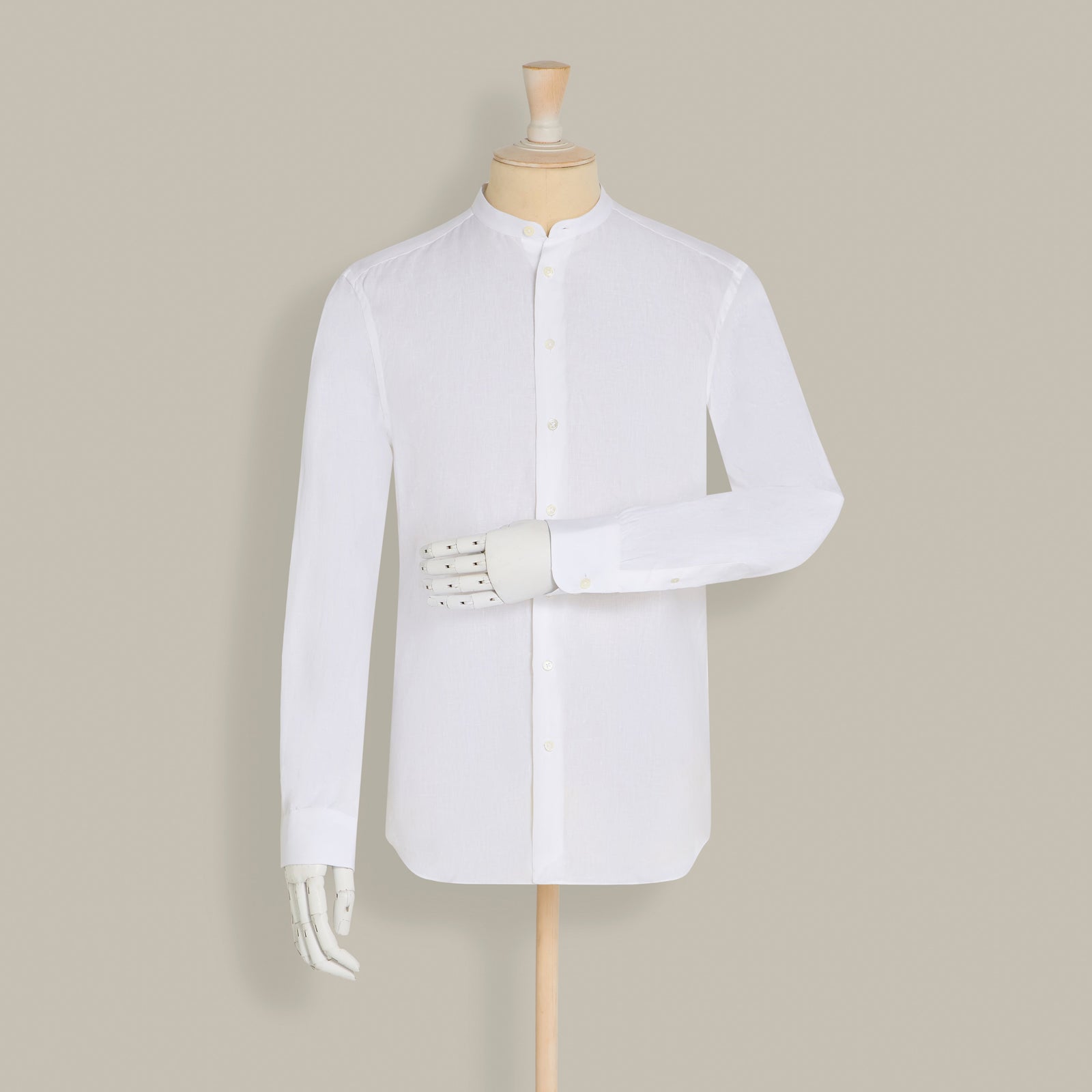 Collarless Linen Shirt With Button Front In