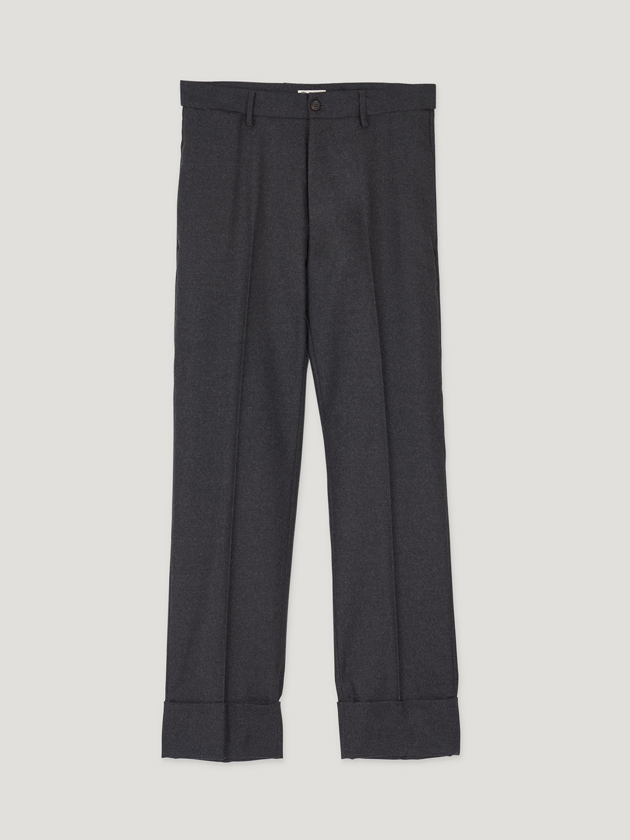 Grey High Waist Flannel Plain Trousers