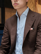 Sky Check Cotton Linen Ascot Collar Shirt