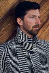 Raglan Wool Overcoat - Black/Cream Herringbone Tweed