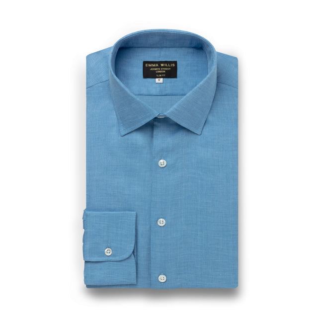 Cornflower Herringbone Linen Shirt - New