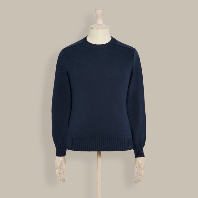 Cotton Crew Neck Sweater in Dark Navy