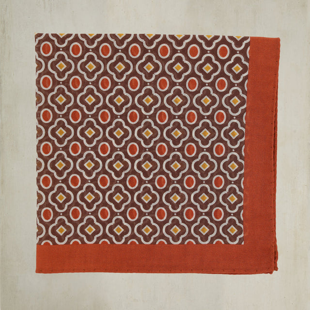Cotton Mosaic Pocket Square in Brown & Rust