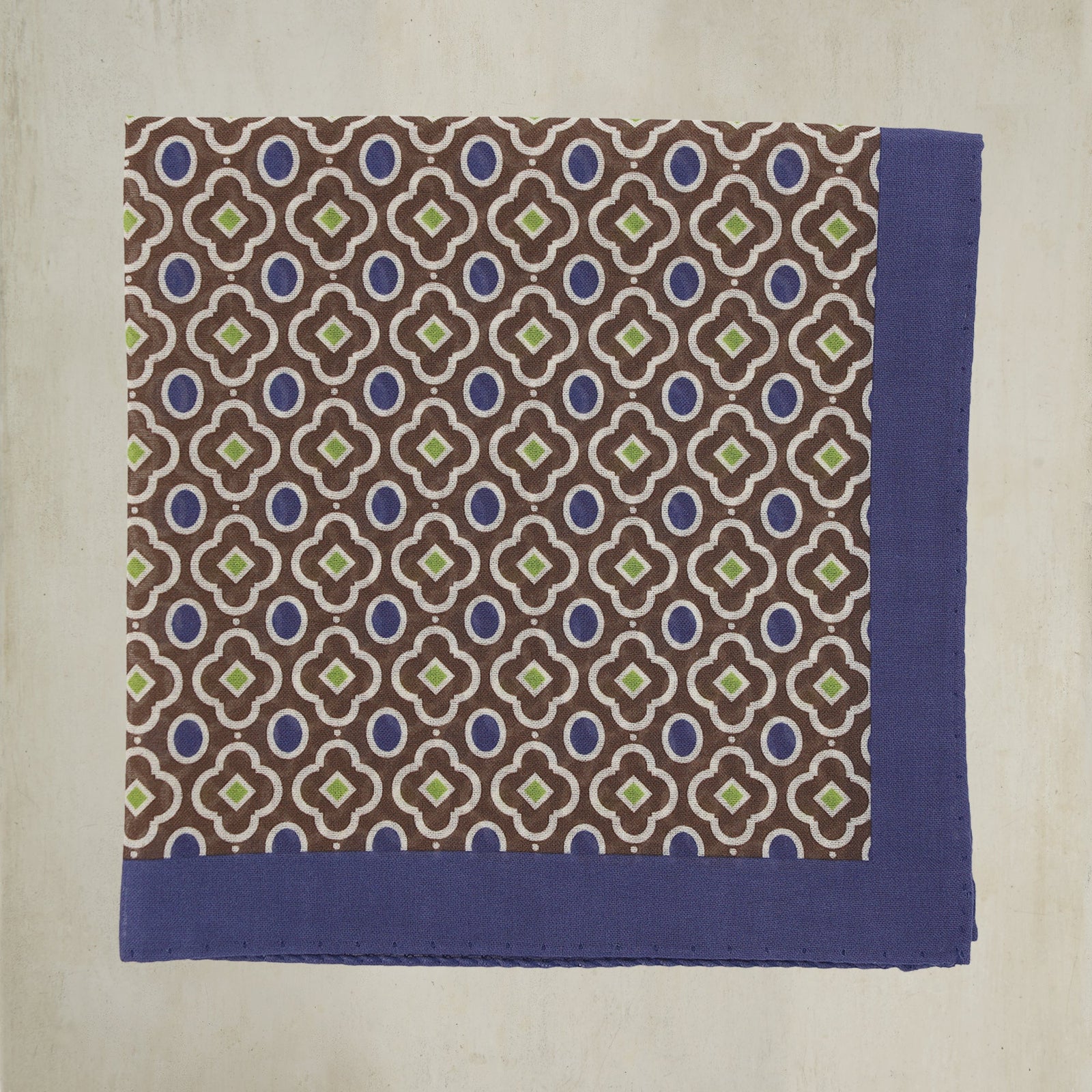 Cotton Mosaic Pocket Square In Dark Blue And Lime