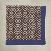 Cotton Mosaic Pocket Square in Dark Blue and Lime