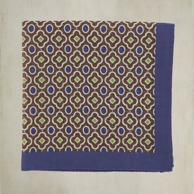 Cotton Mosaic Pocket Square in Dark Blue and Lime