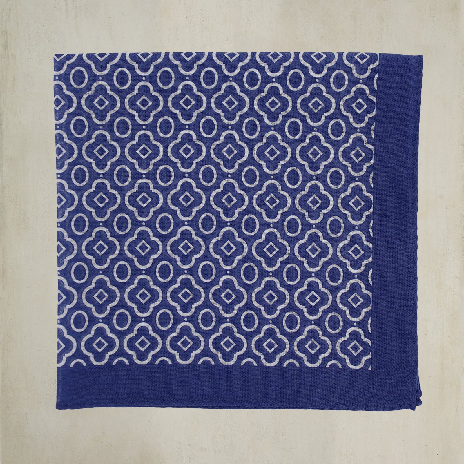 Cotton Mosaic Pocket Square In Dark Blue And White