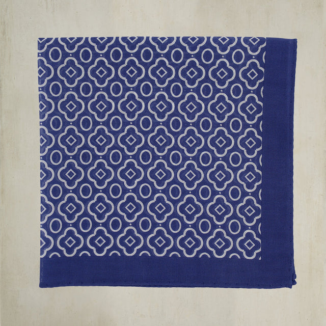 Cotton Mosaic Pocket Square in Dark Blue and White