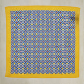 Cotton Mosaic Pocket Square In Dark Blue And Yellow