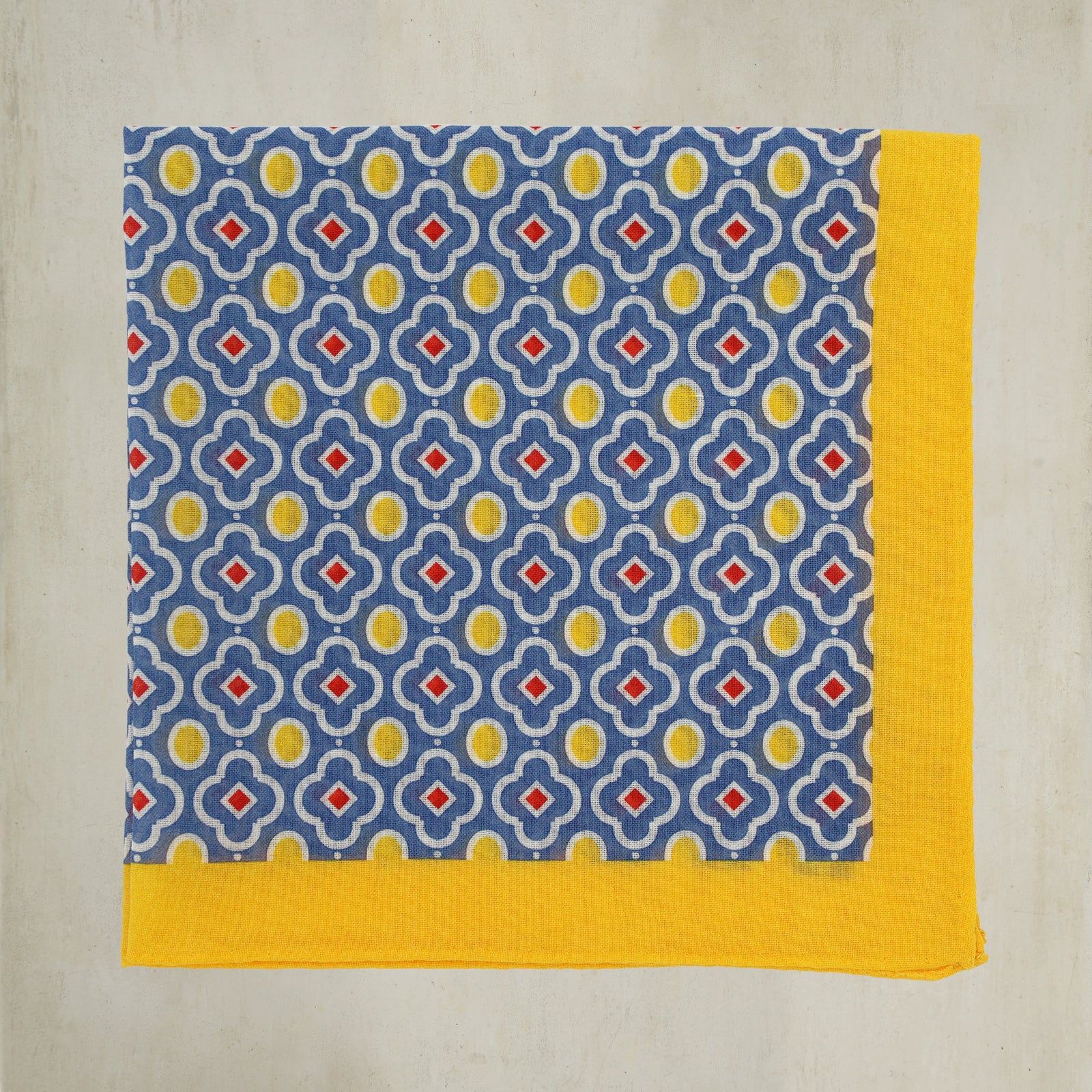 Cotton Mosaic Pocket Square In Dark Blue And Yellow
