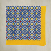 Cotton Mosaic Pocket Square in Dark Blue and Yellow