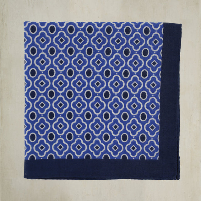 Cotton Mosaic Pocket Square in Navy
