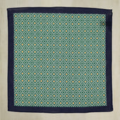 Cotton Mosaic Pocket Square In Green And Navy