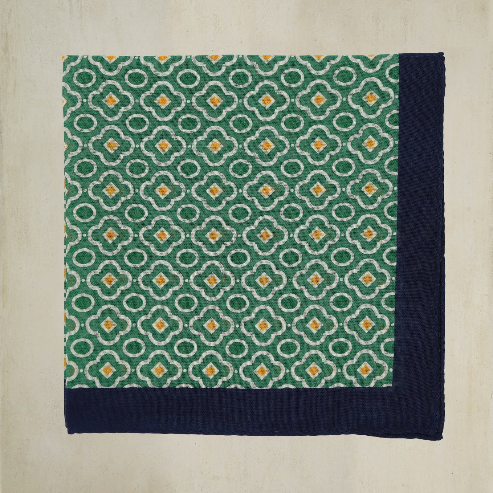 Cotton Mosaic Pocket Square In Green And Navy