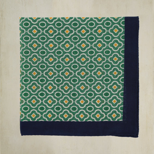 Cotton Mosaic Pocket Square in Green and Navy