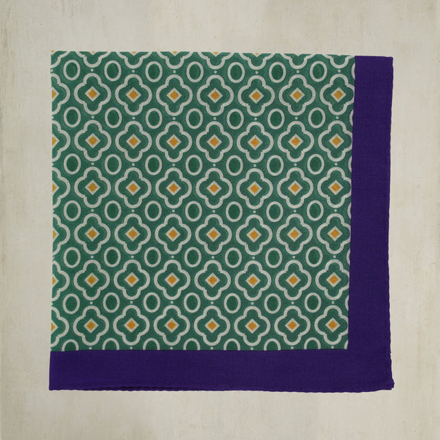 Cotton Mosaic Pocket Square in Green and Purple