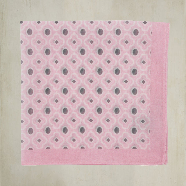 Cotton Mosaic Pocket Square in Light Pink and Grey