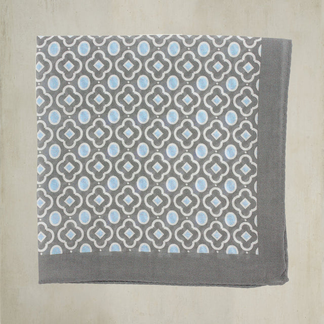 Cotton Mosaic Pocket Square in Light Sky and Grey