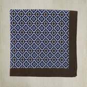 Cotton Mosaic Pocket Square in Navy and Brown
