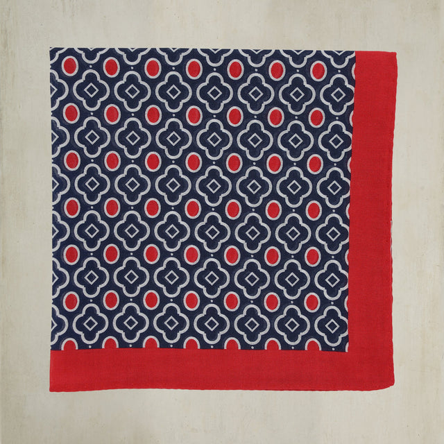 Cotton Mosaic Pocket Square in Navy and Red