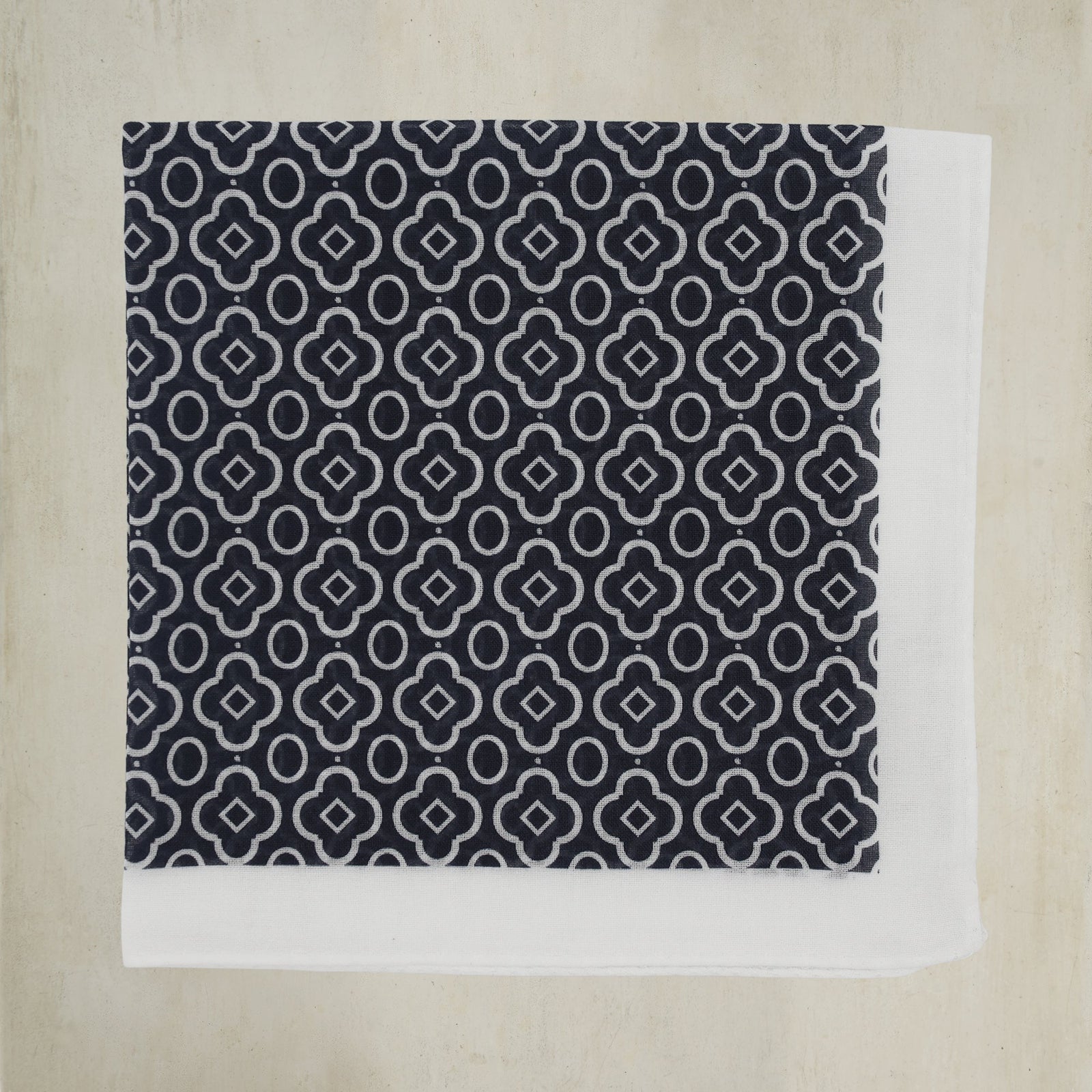 Cotton Mosaic Pocket Square In And White