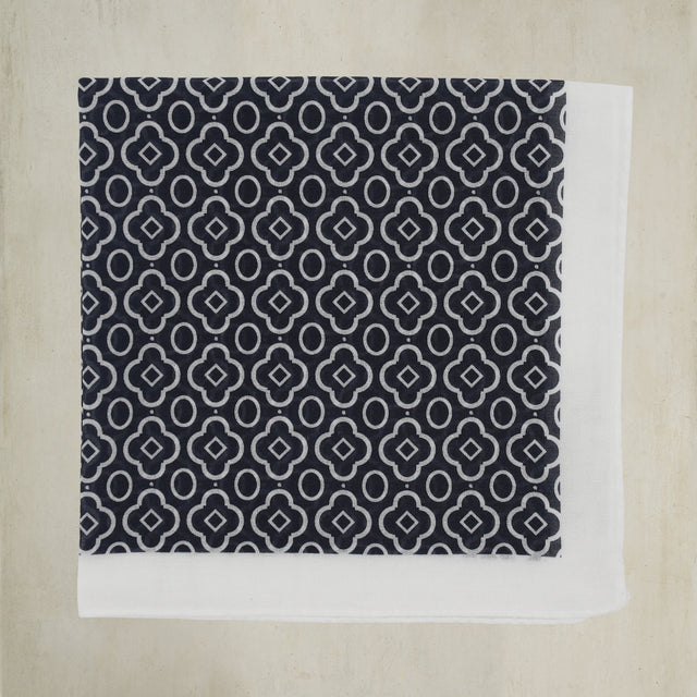 Cotton Mosaic Pocket Square in Navy and White