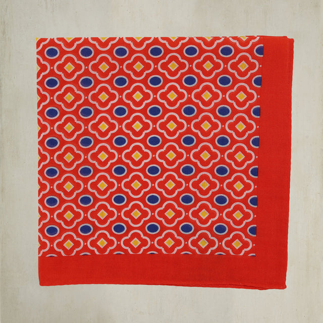 Cotton Mosaic Pocket Square in Red and Blue