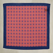 Cotton Mosaic Pocket Square In Red And Navy