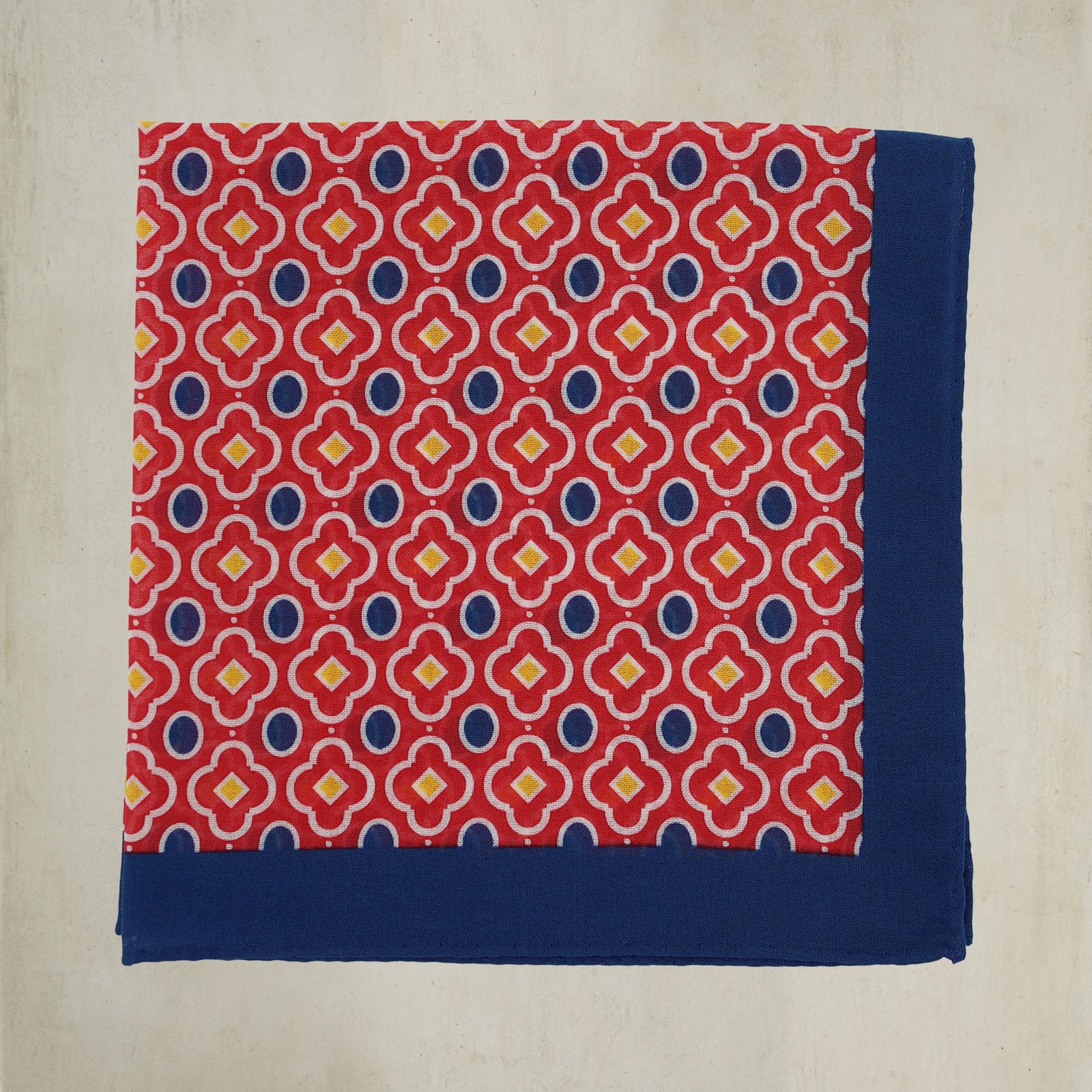 Cotton Mosaic Pocket Square In Red And Navy