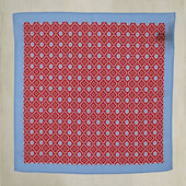 Cotton Mosaic Pocket Square In Red And Sky