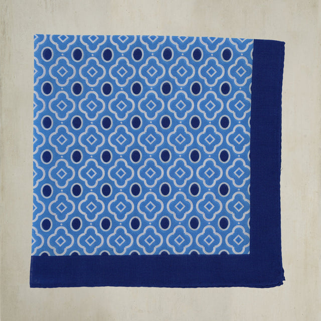 Cotton Mosaic Pocket Square in Sky and Denim