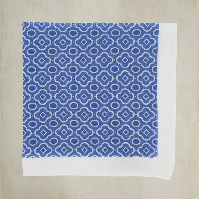 Cotton Mosaic Pocket Square in Sky and White