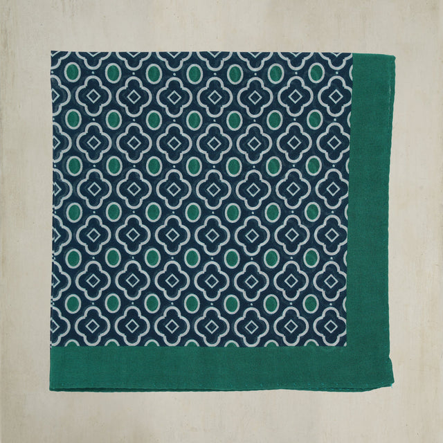 Cotton Mosaic Pocket Square in Turquoise and Blue
