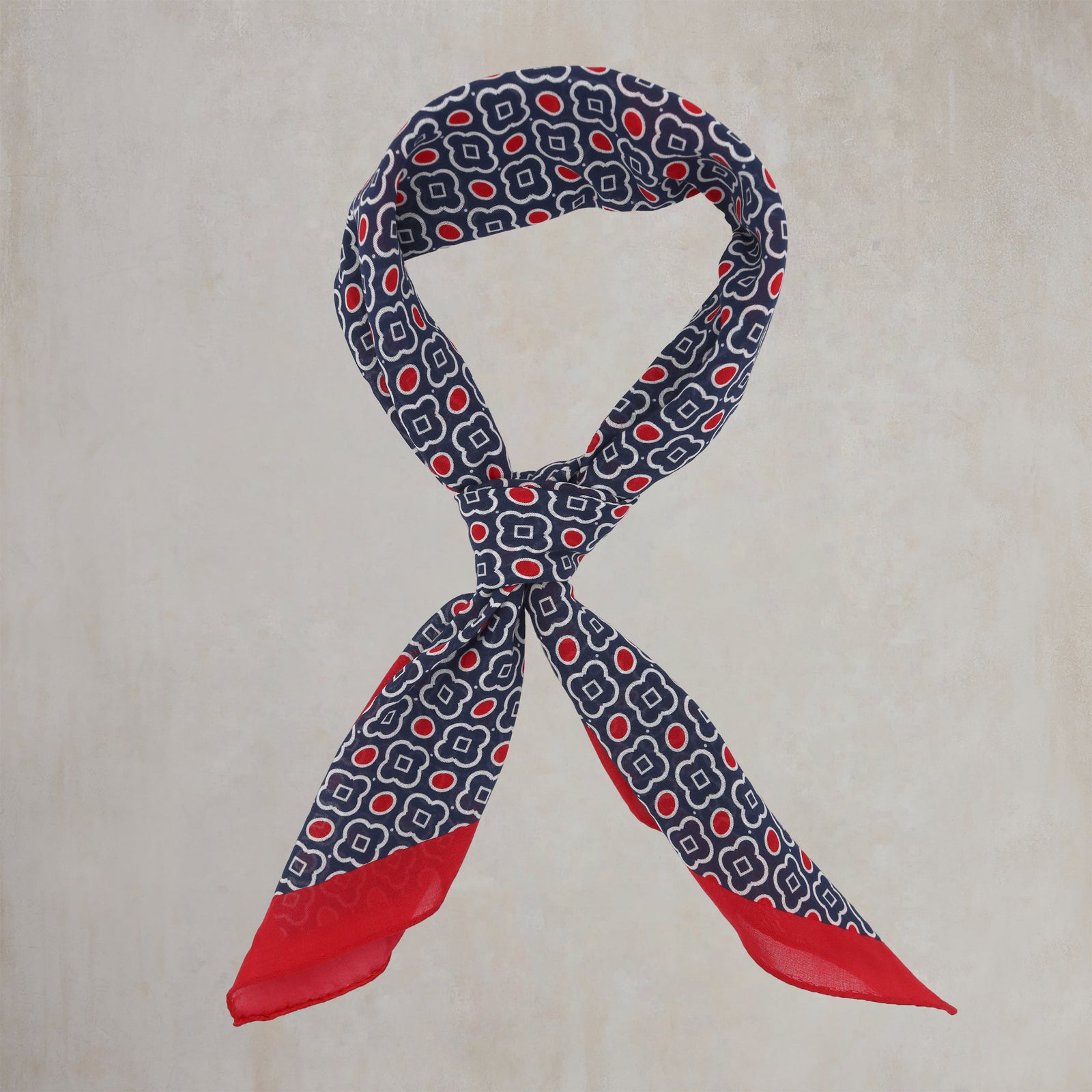 Cotton Mosaic Print Neckerchief In And Red