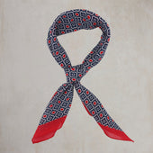 Cotton Mosaic Print Neckerchief In Navy and Red