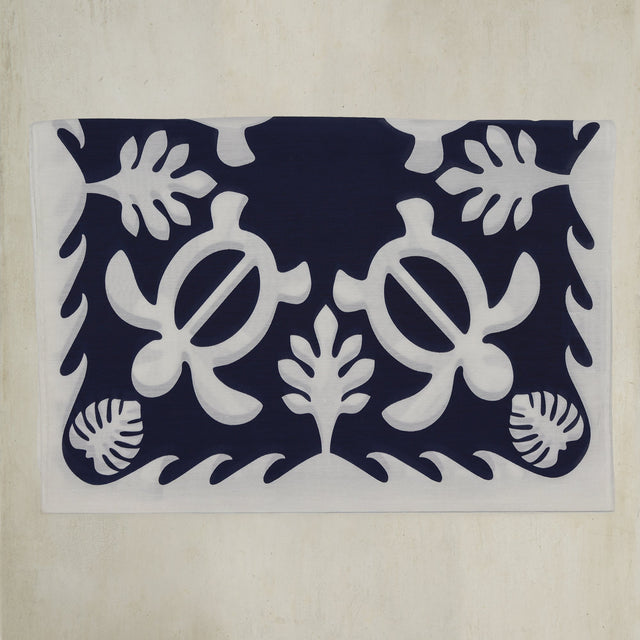 Cotton and Silk Turtle Print Neckerchief in Navy