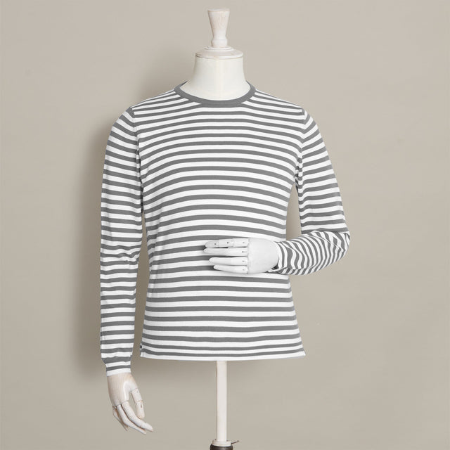 Soft Cotton Stripe Knitted Sweater In Grey